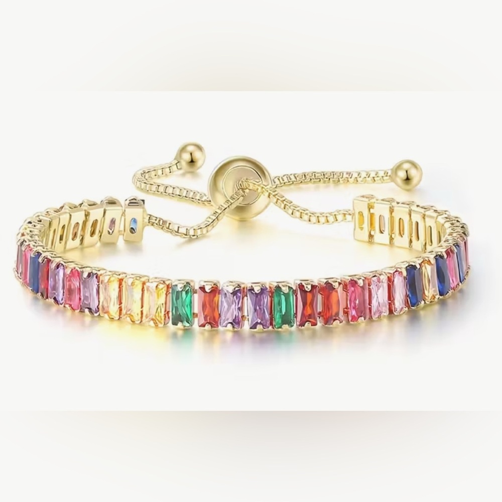 Adjustable Multicolor Gemstone Gold Bracelet